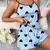Conjunto de pijama estampado em forma de coração feminino, camiseta gola redon - comprar online