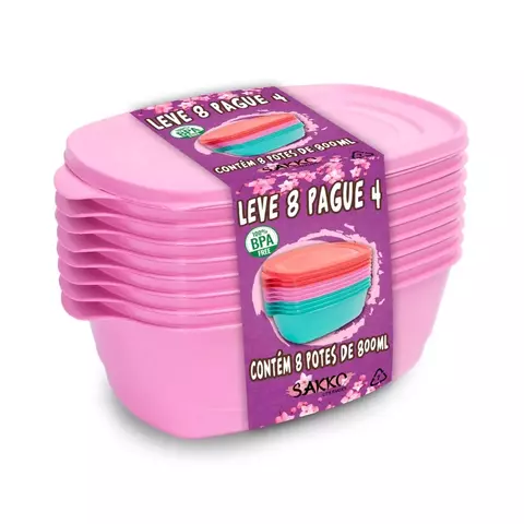 Kit Potes Hermético 800 ML Freezer e Micro-ondas 8 Potes