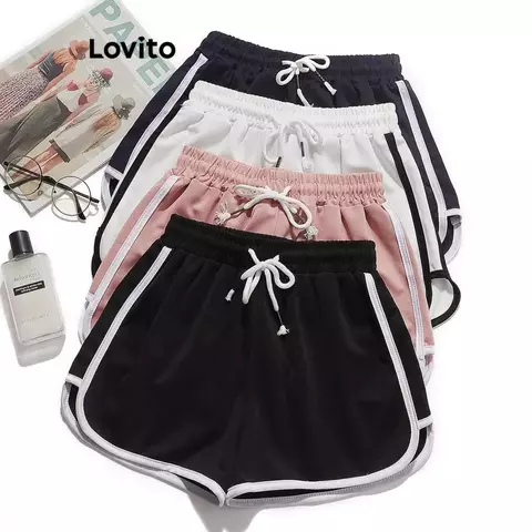 Lovito Shorts Esportivos Esportivos Com Contraste Simples Para Mulheres LNL47151