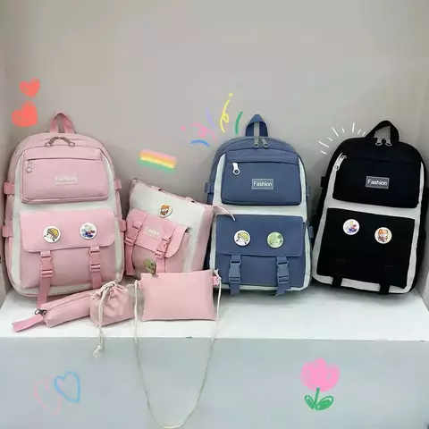 KIT 5 Estudantes Adolescentes Meninas Mochila de Viagem Casual Coreia Tour Grande Capacidade