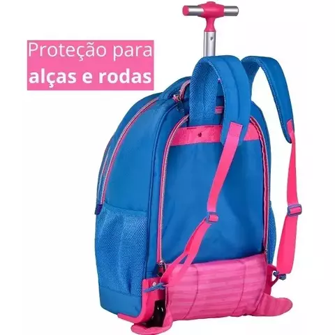 Kit Mochila Escolar de Rodinhas Rebecca Bonbon Lancheira e Estojo RB24543 Azul