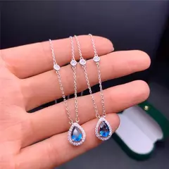 Leechee colar topázio azul de 5*7mm, joias com gotas d&#39;água, para garotas - loja online
