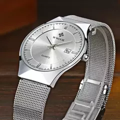 Imagem do Wwoor-relógio de pulso masculino de quartzo com malha e malha de aço, marca de