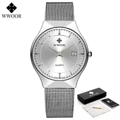 Wwoor-relógio de pulso masculino de quartzo com malha e malha de aço, marca de - comprar online