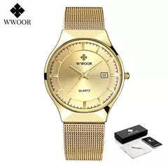 Wwoor-relógio de pulso masculino de quartzo com malha e malha de aço, marca de na internet