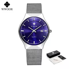 Wwoor-relógio de pulso masculino de quartzo com malha e malha de aço, marca de - comprar online