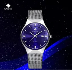Wwoor-relógio de pulso masculino de quartzo com malha e malha de aço, marca de na internet