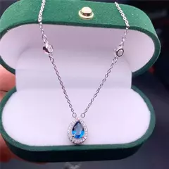 Leechee colar topázio azul de 5*7mm, joias com gotas d&#39;água, para garotas - Vaníri