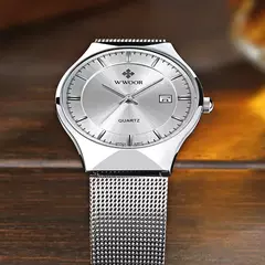Imagem do Wwoor-relógio de pulso masculino de quartzo com malha e malha de aço, marca de
