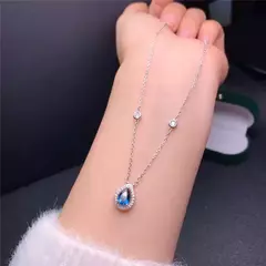 Leechee colar topázio azul de 5*7mm, joias com gotas d&#39;água, para garotas - Vaníri