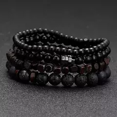 Hematita Vulcânica Pedra Contas de Madeira Charme Conjunto Combo, Pulseira Elá - comprar online