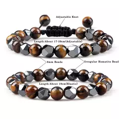 Pulseira irregular de hematita para homens e mulheres, talão de olho de tigre,