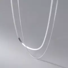 Imagem do S925 Colar de dupla camada para fêmea, corrente de caixa de cobra, corrente de