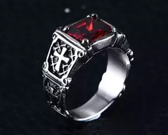 Anel cruz rubi retrô para homem, conjunto de joias personalizado, elegante, nov na internet