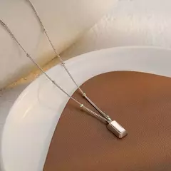 Colar de clavícula geométrica quadrada em prata esterlina 925, moda minimalist - Vaníri