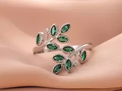Imagem do Folhas De Cristal Verde 925 Anel De Prata Esterlina, Criativo Exquisite Anéis D