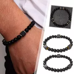 Pulseira de Pedra Lava Vulcânica para Homens e Mulheres Joalheria Clássica Neg na internet