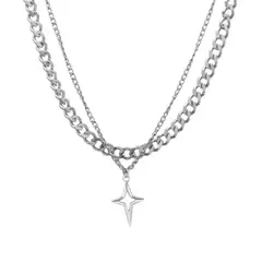 Colar com pingente de estrela cubana de camada dupla para homens, aço de titân na internet