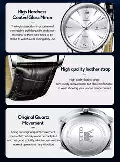 Imagem do OLEVS-Relógio de quartzo de luxo masculino, pulseira de couro original de alta