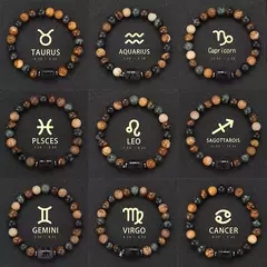 Imagem do 12 pulseira do zodíaco pedra natural câncer virgem leo libra pulseira senhoras