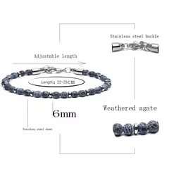 Clássico Pulseira de hematita frisada para homens e mulheres, pedra olho de tig - Vaníri