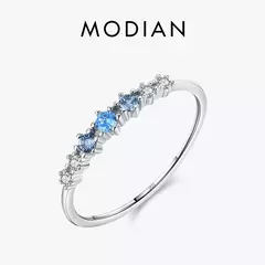Anéis de zircônia azul para mulheres, prata esterlina 925, simples, empilháve - comprar online