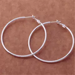 Imagem do 925 carimbo de prata feminino 50/60/70/80mm redondo grande argola brincos casame