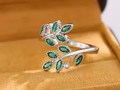 Folhas De Cristal Verde 925 Anel De Prata Esterlina, Criativo Exquisite Anéis D - loja online