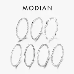 MODIAN-925 Anel Empilhável De Prata Esterlina Para As Mulheres, Geométricos Re na internet