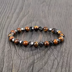 Pulseira irregular de hematita para homens e mulheres, talão de olho de tigre, na internet