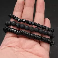Hematita Vulcânica Pedra Contas de Madeira Charme Conjunto Combo, Pulseira Elá
