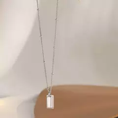 Colar de clavícula geométrica quadrada em prata esterlina 925, moda minimalist