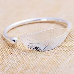Pulseira em Forma de Folha Aberta para Mulheres, 925 Prata Esterlina, Pulseira C - Vaníri