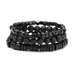 Imagem do Hematita Vulcânica Pedra Contas de Madeira Charme Conjunto Combo, Pulseira Elá
