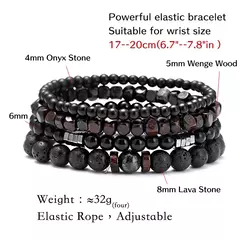 Hematita Vulcânica Pedra Contas de Madeira Charme Conjunto Combo, Pulseira Elá - comprar online