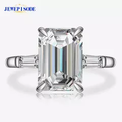 Imagem do JEWEPISODE-Anel de Jóias de Prata Sólida 925 para Mulheres, Corte Esmeralda, D