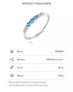 Anéis de zircônia azul para mulheres, prata esterlina 925, simples, empilháve - Vaníri