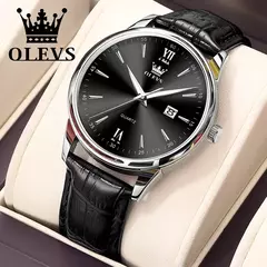 Imagem do OLEVS-Relógio de quartzo de luxo masculino, pulseira de couro original de alta