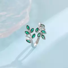 Folhas De Cristal Verde 925 Anel De Prata Esterlina, Criativo Exquisite Anéis D