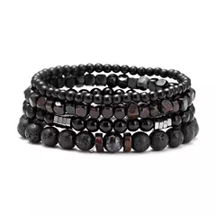 Hematita Vulcânica Pedra Contas de Madeira Charme Conjunto Combo, Pulseira Elá - Vaníri