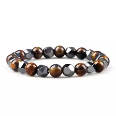 Pulseira irregular de hematita para homens e mulheres, talão de olho de tigre,