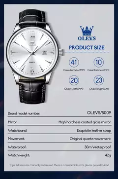 OLEVS-Relógio de quartzo de luxo masculino, pulseira de couro original de alta - comprar online