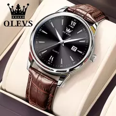 OLEVS-Relógio de quartzo de luxo masculino, pulseira de couro original de alta - comprar online
