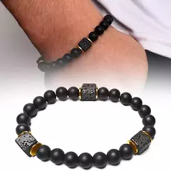 Pulseira de Pedra Lava Vulcânica para Homens e Mulheres Joalheria Clássica Neg na internet