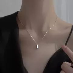 Colar de clavícula geométrica quadrada em prata esterlina 925, moda minimalist - comprar online