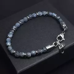 Imagem do Clássico Pulseira de hematita frisada para homens e mulheres, pedra olho de tig