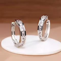 925 prata esterlina brilhante zircão brincos para mulheres, brincos redondos círculo, jóias elegantes e elegantes, presente de aniversário, novo