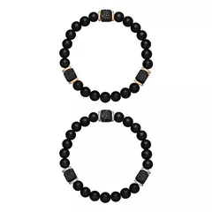 Pulseira de Pedra Lava Vulcânica para Homens e Mulheres Joalheria Clássica Neg - Vaníri