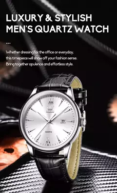 OLEVS-Relógio de quartzo de luxo masculino, pulseira de couro original de alta