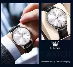 OLEVS-Relógio de quartzo de luxo masculino, pulseira de couro original de alta - Vaníri